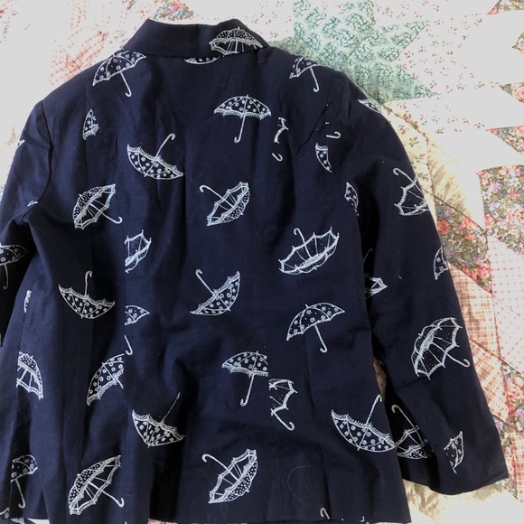 ModCloth Umbrella Print Blazer Jacket navy cotton - Picture 8 of 8